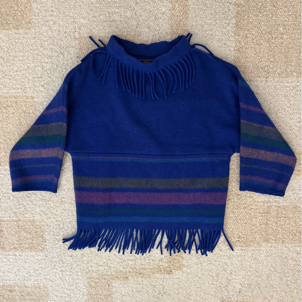 Vintage Wool Fringed Blue Sweater